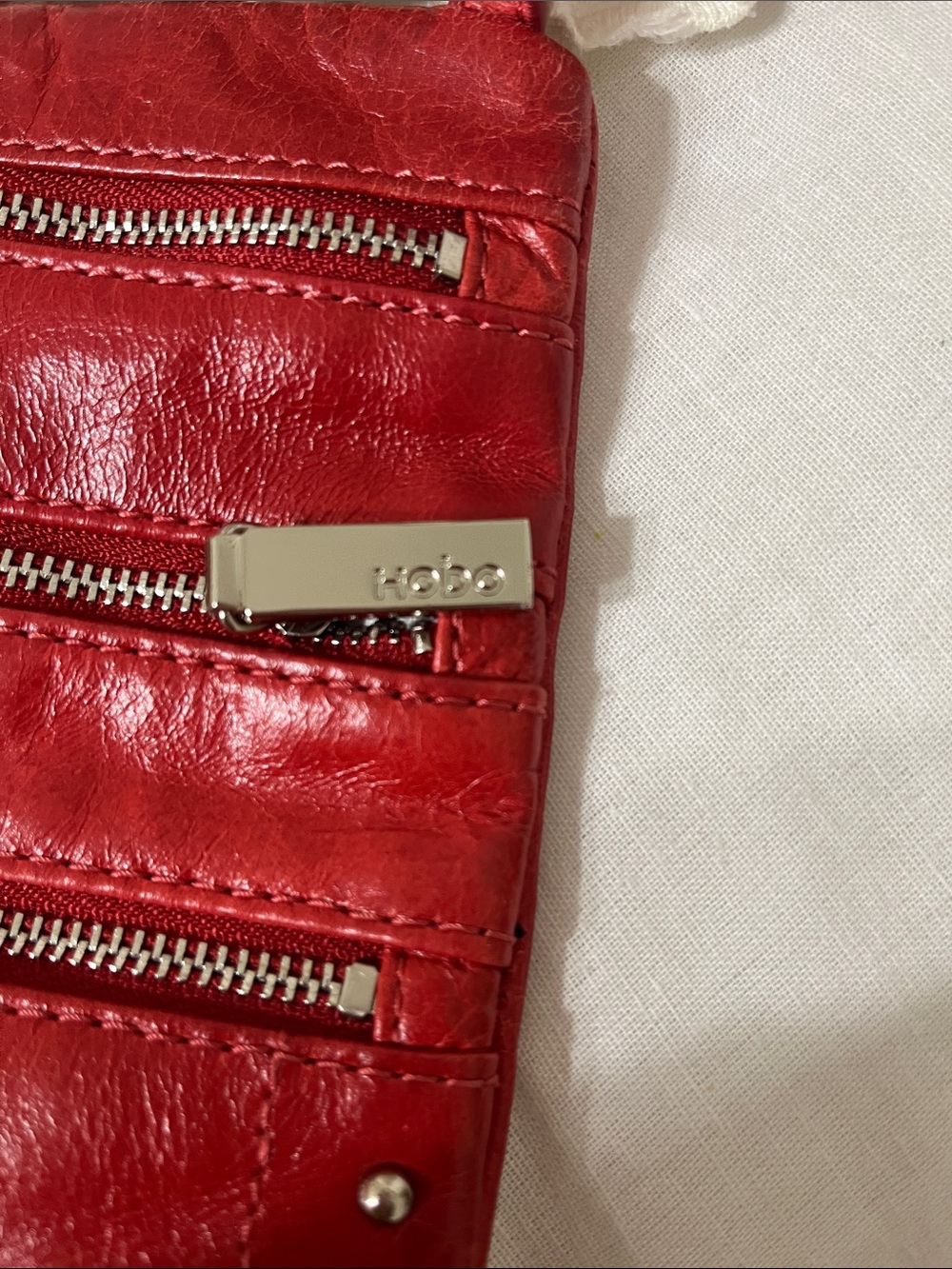 HOBO Red Leather Crossbody with Triple Zippers - Picture 2 of 3